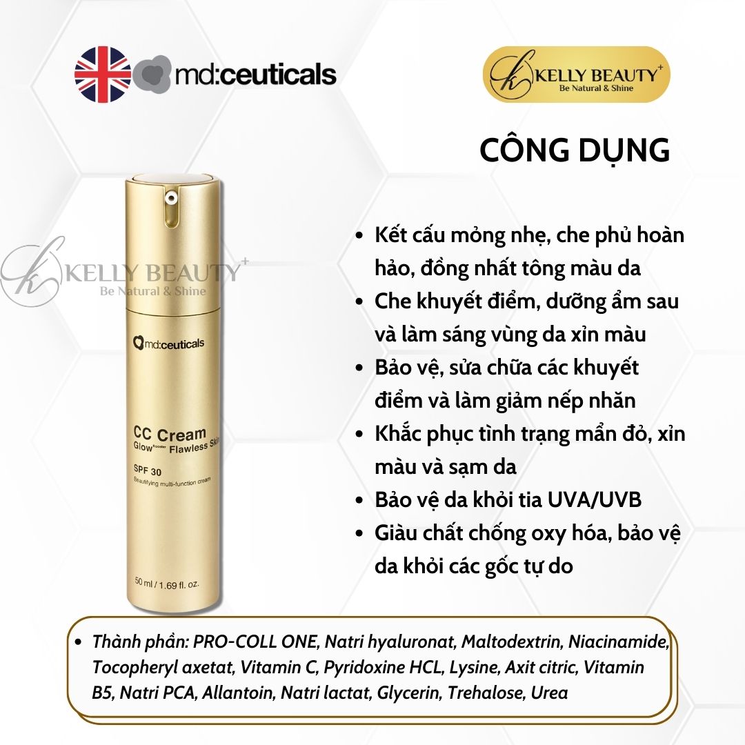 Kem Nền Che Khuyết Điểm Chống Nắng CC Cream Glow Flawless Skin SPF 30 - MD:Ceuticals | Kelly Beauty