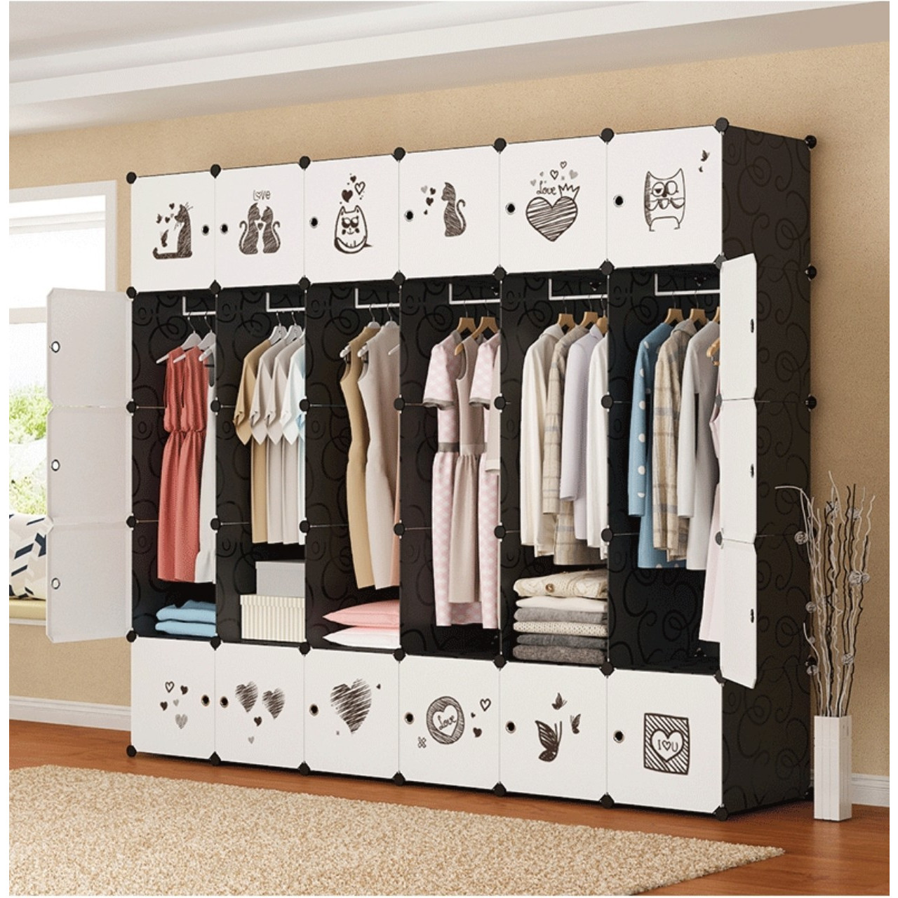 Tủ nhựa ghép 30 ô Đen cửa mèo mun