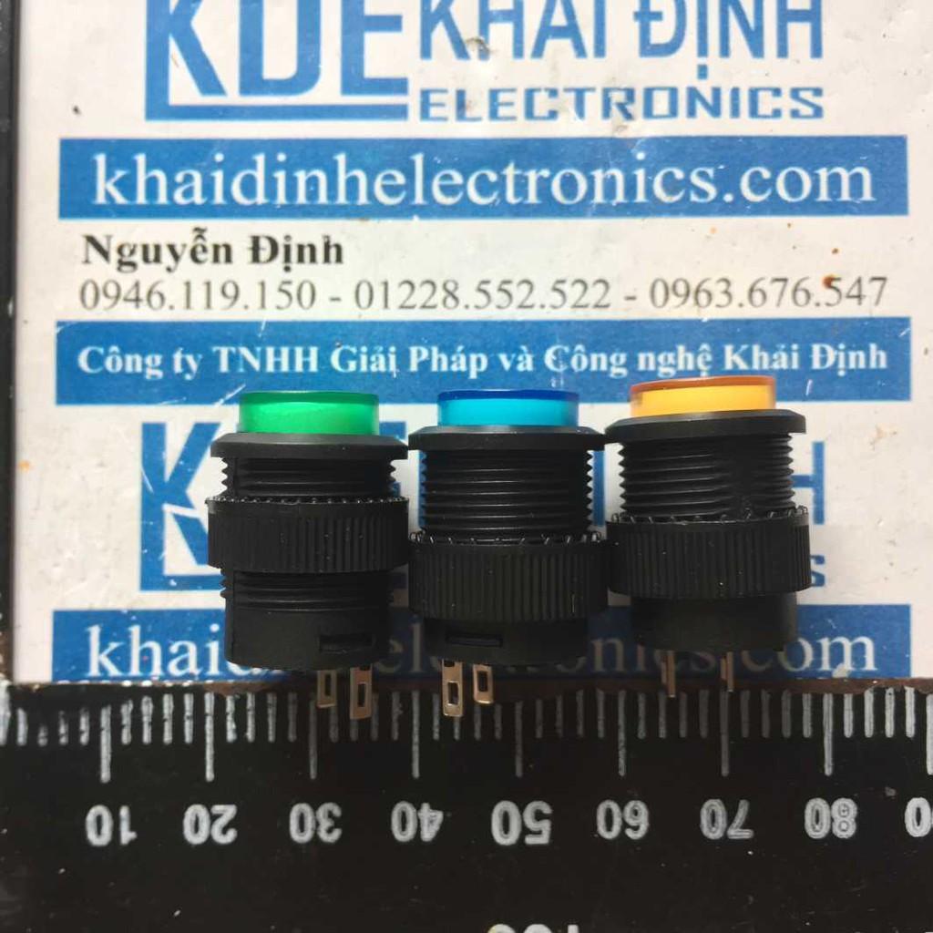 3 cái nút nhấn dạng RESET, nút nhấn đề, không giữ R16-503B, khoét lỗ 16mm lục/lam/đỏ/trắng/vàng kde3334