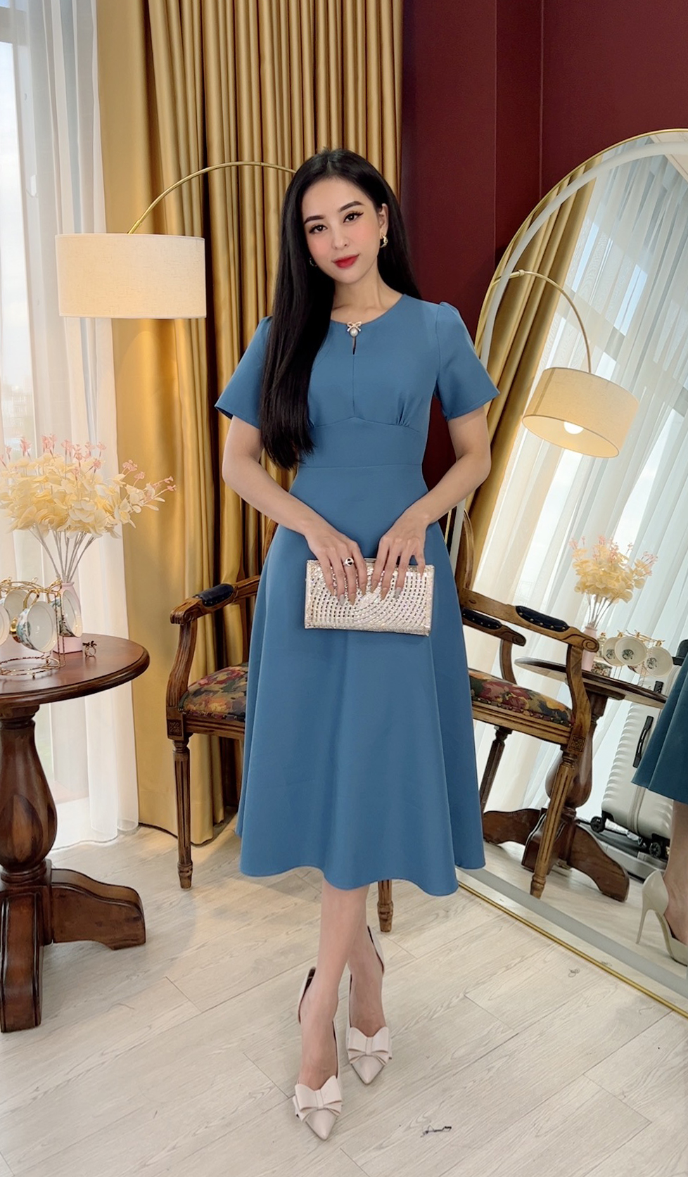 Đầm Suông Trung Niên [ Linh Trà ] (TM 723) Vải Bố Thái Cao Cấp Cho Mẹ Đi Làm Đi Tiệc Đi Chơi Trang Nhã Thanh Lịch Trẻ Trung