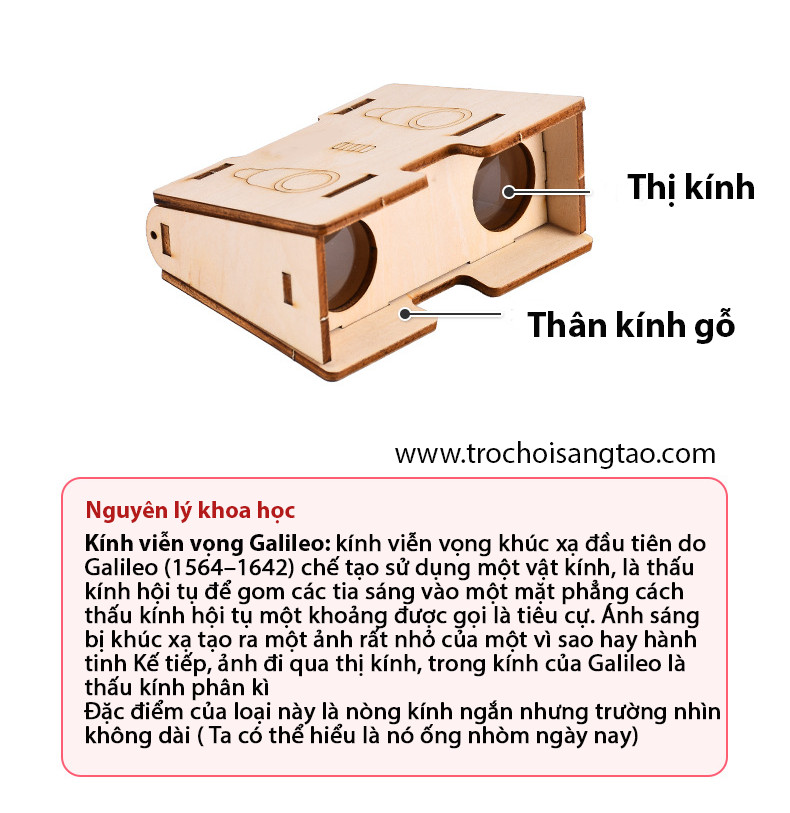 Bộ đồ chơi khoa học tự làm kính viễn vọng khúc xạ (ống nhòm) bằng gỗ – DIY Wood Steam