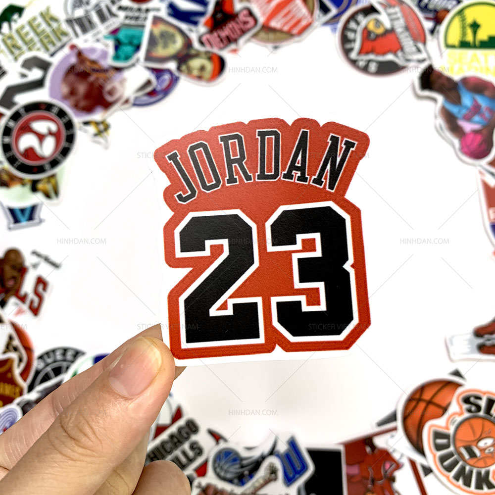 Sticker NBA Bóng Rổ - Chất Liệu PVC Chất Lượng Cao Chống Nước - Kích Thước 4-8cm