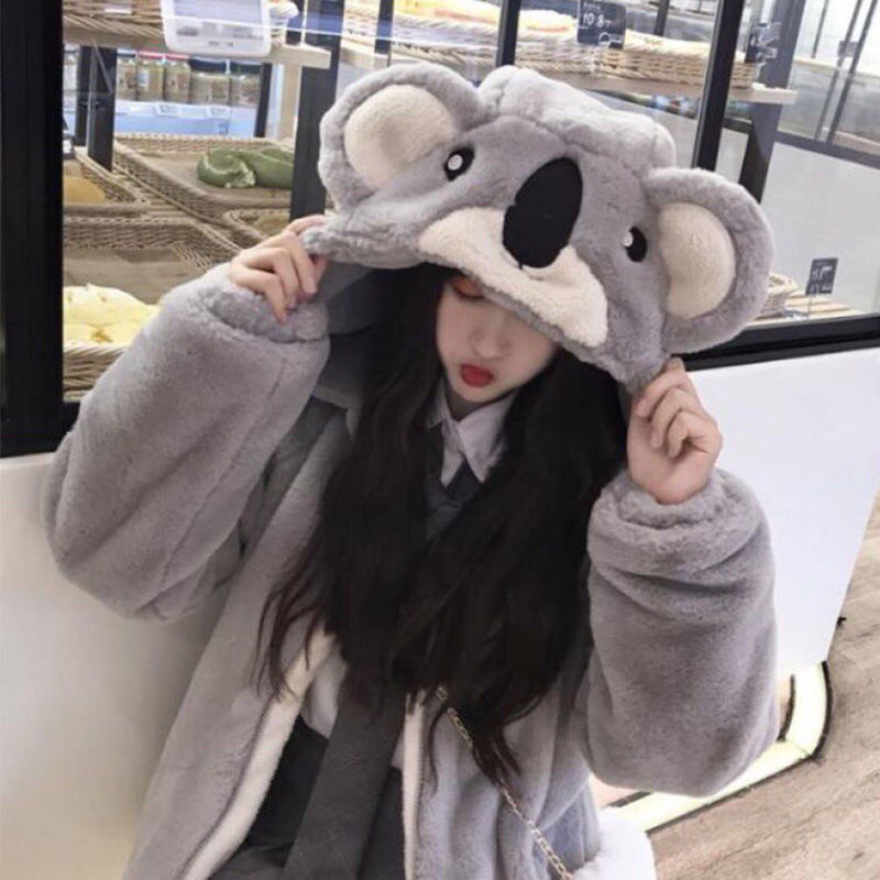 Áo Khoác Lông Cừu Có Mũ Siêu To Tai Gấu Koala Dễ Thương Siêu Ấm Áp