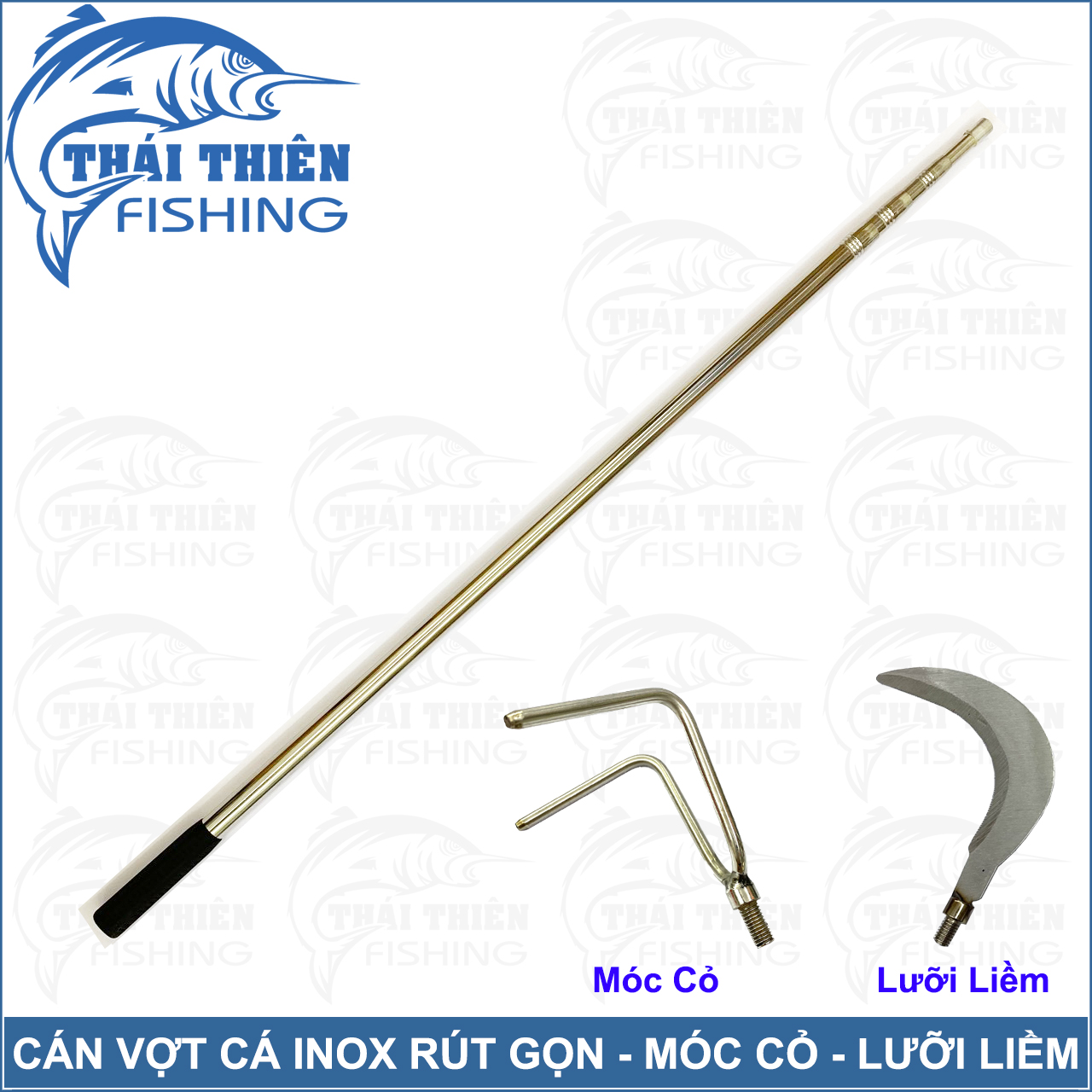 Cán vợt cá, cán gắn móc cỏ, cào lục bình Inox đầu ren trong 8ly dài 1m5 đến 6m có thể thu gọn