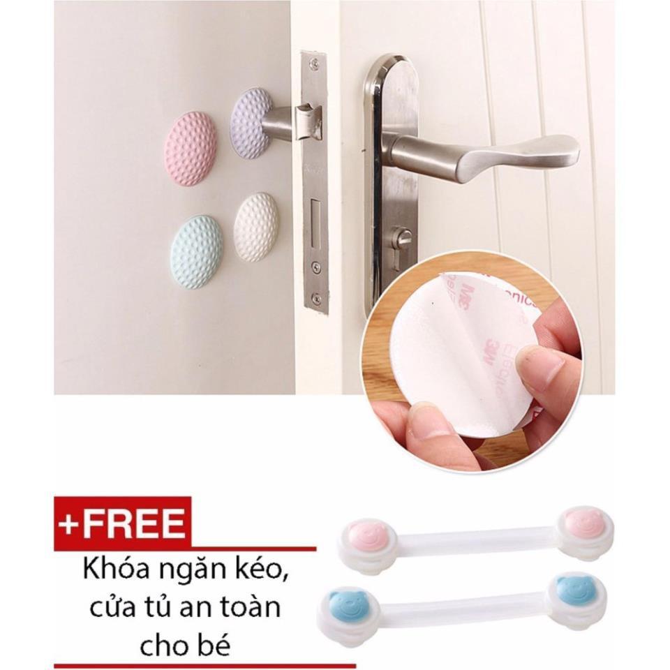 Bộ 4 chặn cửa giảm tiếng ồn và chống trầy xước tường tiện dụng + Tặng kèm 10 miếng bịt ổ điện an toàn cho bé