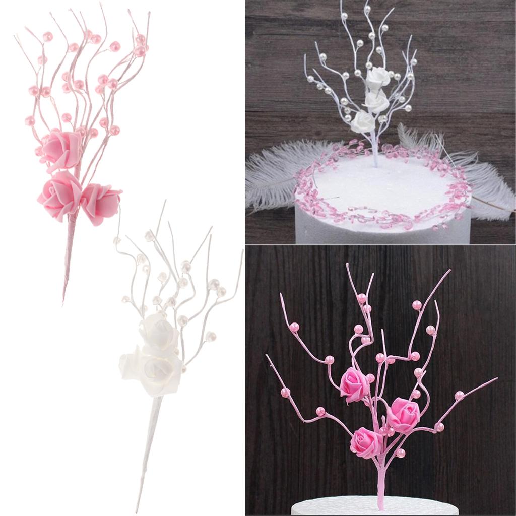 Wedding Cake Topper Insert Rose Pearl Tree Birthday Cake Topper Decor White
