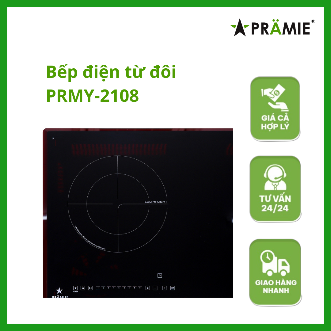 Bếp từ hồng ngoại đôi Pramie PRMY-2108_Môt từ một hồng ngoại_Hàng nhập khẩu Malaysia 