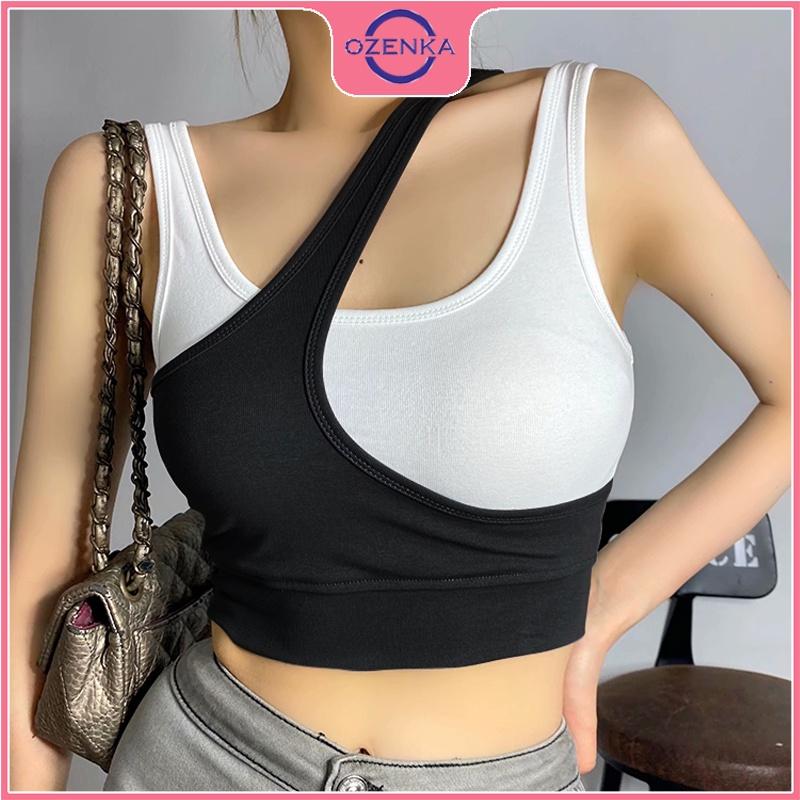 Áo ba lỗ nữ sát nách croptop, áo thun không tay 2 lớp cải màu ôm body gợi cảm chất thun gân 100% cotton đen be