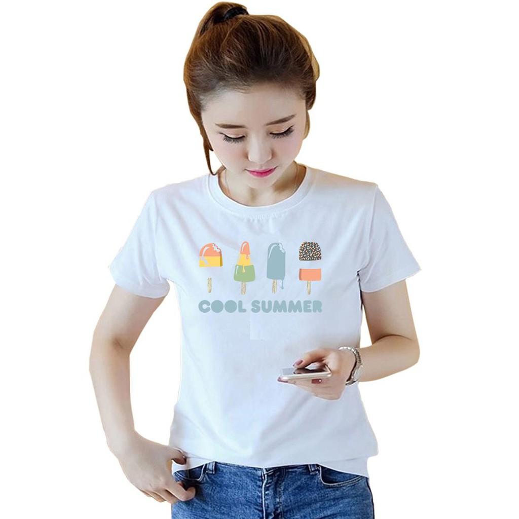 Áo thun nữ đẹp form rộng in hình que kem cool summer vải dày mịn