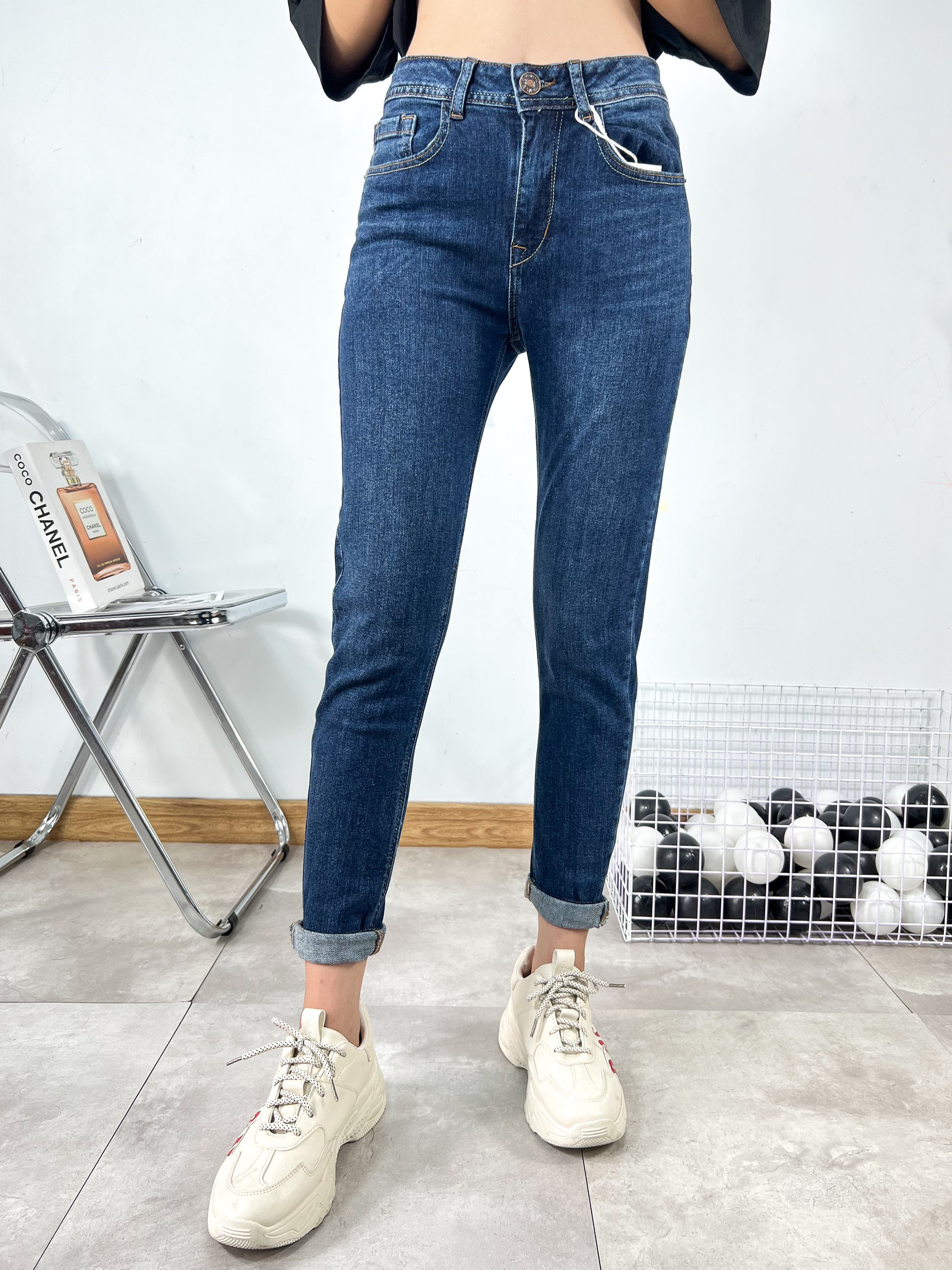 Quần jean nữ boyfriend baggy trơn dài co giãn HQJEANS