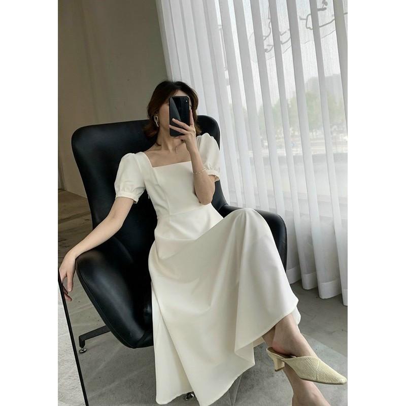 Đầm dự tiệc maxi Phong Cách Quyến Rũ Sang Trọng Thời Trang Thích Hợp Mặc Đi Dự Tiệc, Du Lịch Đầm váy xoè cổ vuông tay ngắn 3 màu