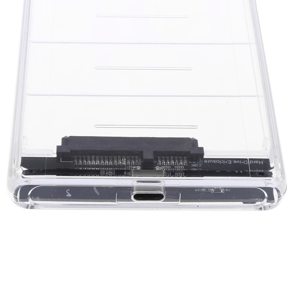 2.5" SATA To USB Type C 3.0 External HDD Hard Drive Enclosure Case Clear