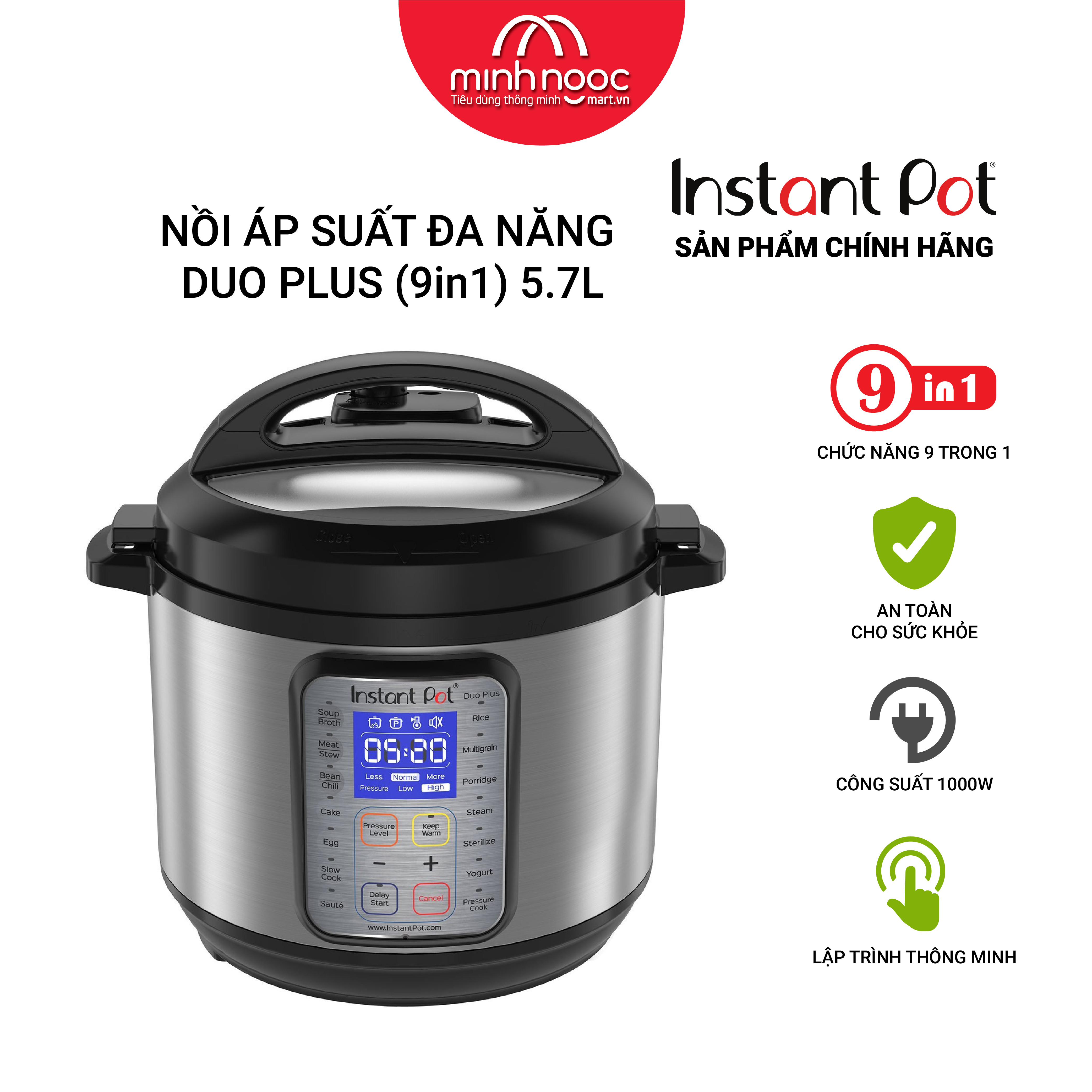 Nồi áp suất điện Đa Năng Instant Pot Duo Plus, Dung tích 5.7 lít, 9 in 1