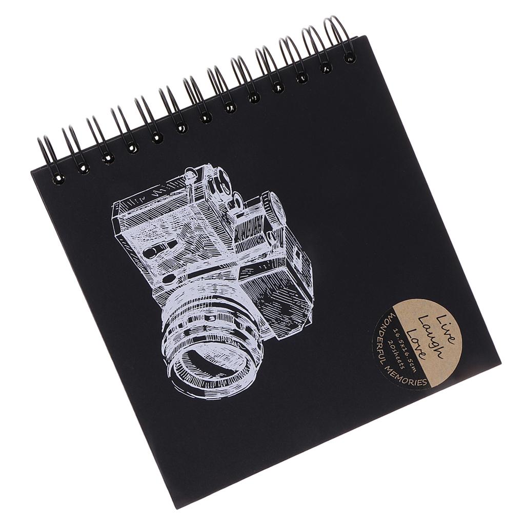 20 Pages Ring Binder Scrapbook Family Memory Photo Album Black 165x165mm