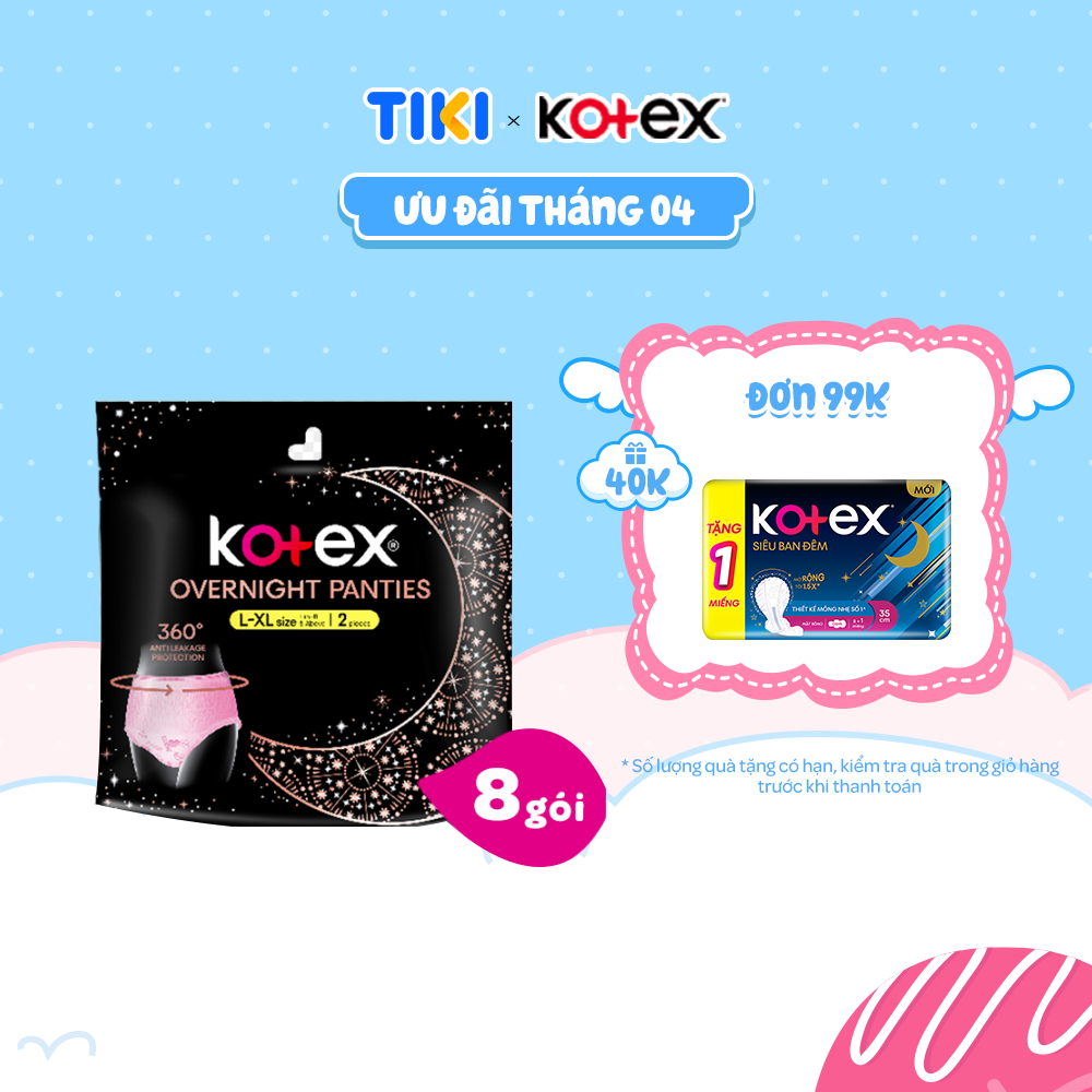 Combo 8 gói BVS Kotex Ban Đêm Dạng Quần cỡ L/XL 2 miếng