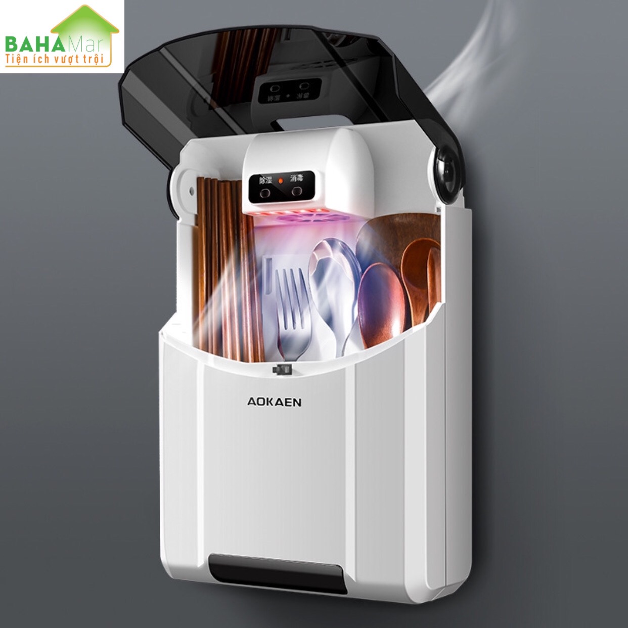 HỘP ĐŨA-THÌA THÔNG MINH KHỬ TRÙNG BẰNG TIA UV TREO CÓ NẮP ĐẬY BAHAMAR khử 99, 99 vi khuẩn bằng tia cực tím giúp đũa thìa đảm bảo vệ sinh ăn uống
