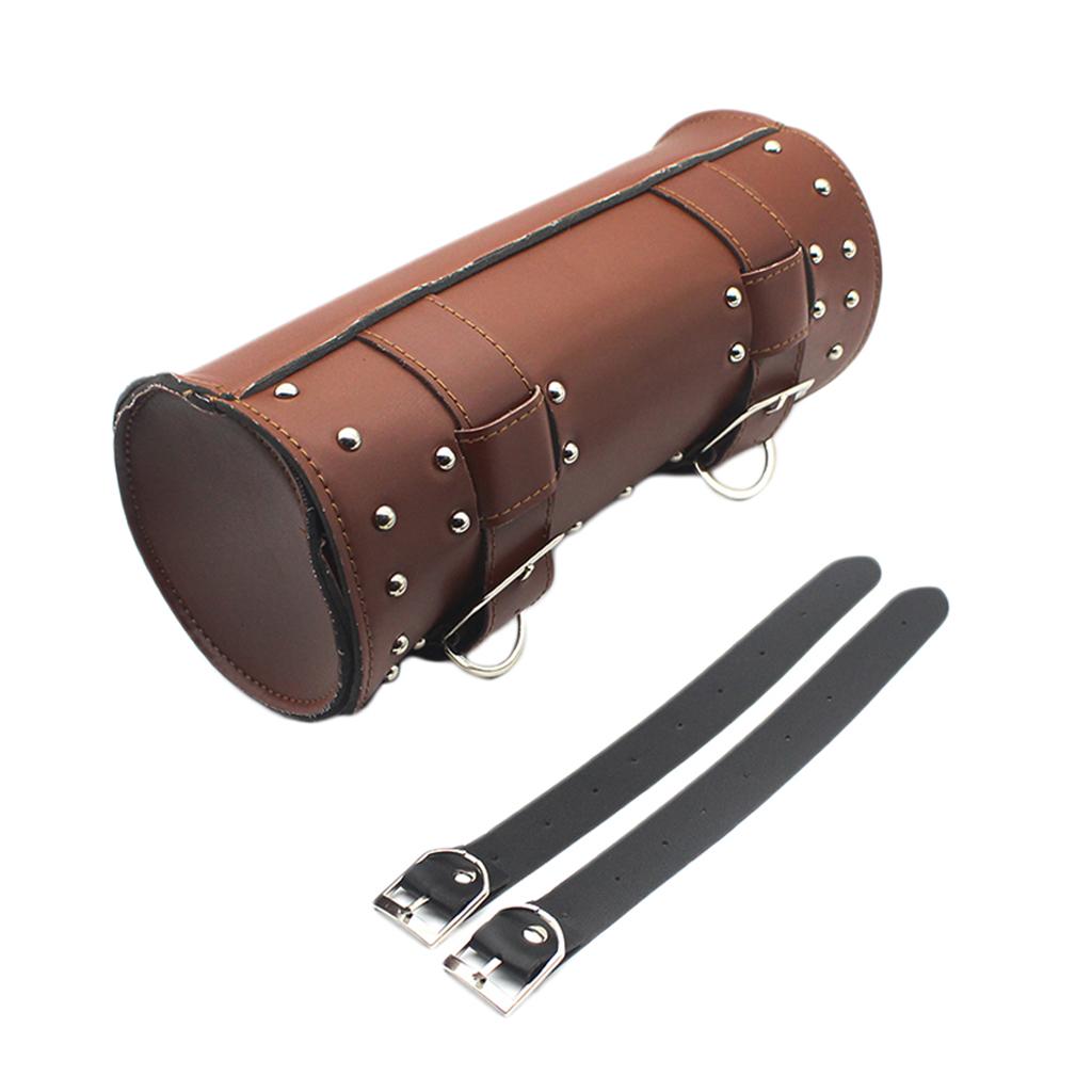 Brown Leather Front Fork Motorcycle 12" Tool Bag Organiser Pouch for