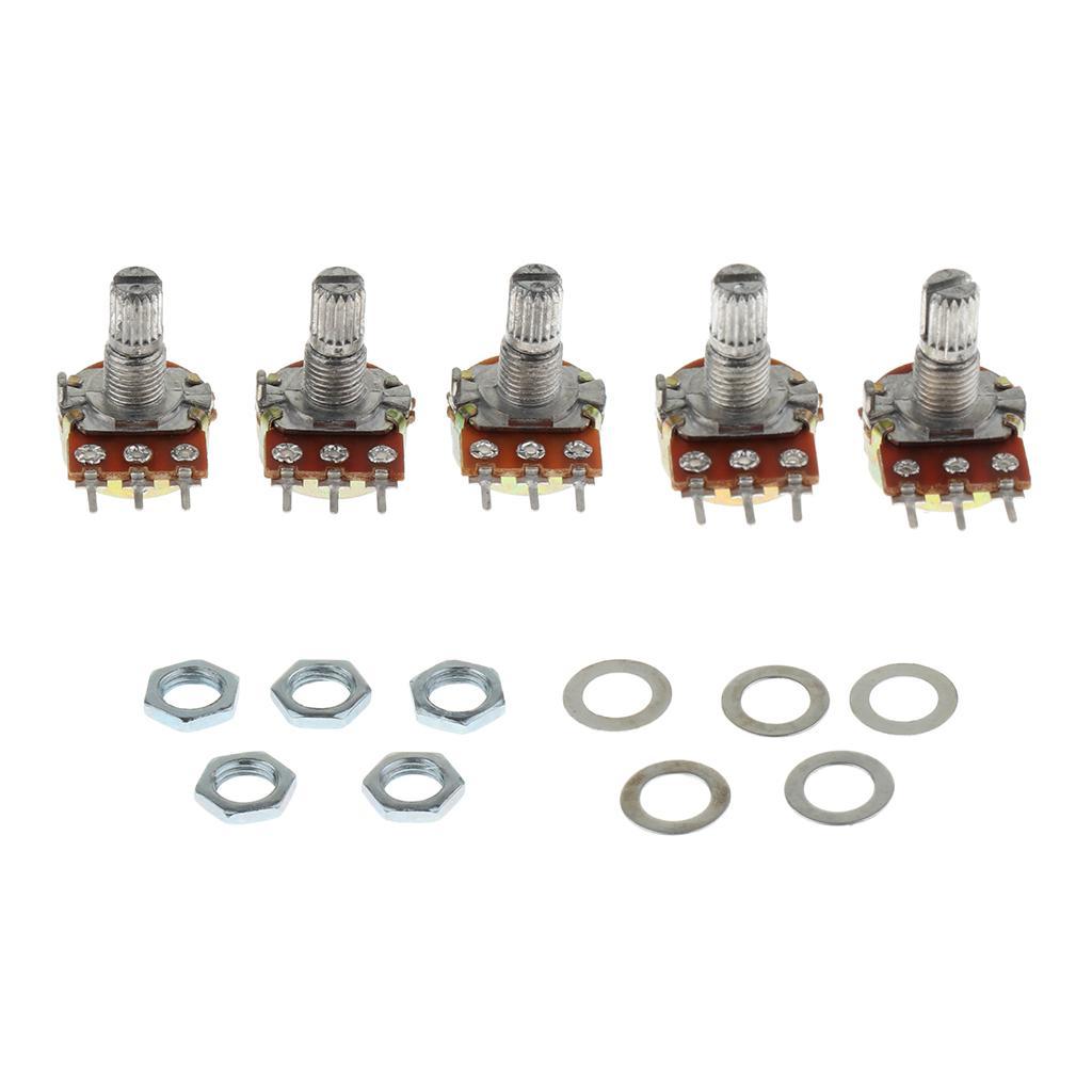 5Pack 50K OHM Single Linear Knurled Shaft Potentiometer Type B Split Shaft