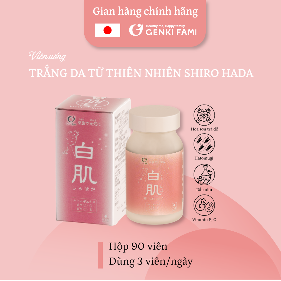 Viên Uống Trắng Da, Ngăn Ngừa Sạm Nám Từ Thiên Nhiên Shiro Hada Genki Fami Nhật Bản Hộp 90 viên