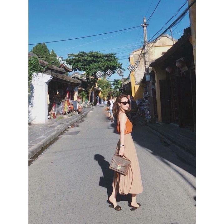 CHÂN VÁY MIDI DẬP LY MÀU BE