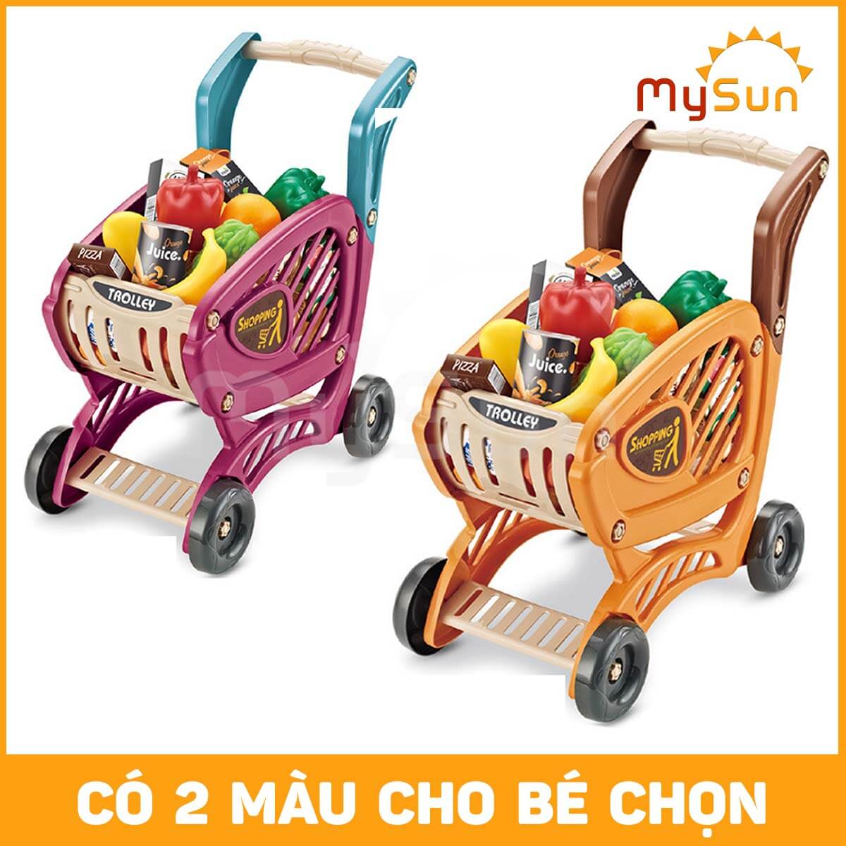 Đồ chơi xe đẩy siêu thị CỠ LỚN cho bé kèm bộ đồ chơi nấu ăn nhà bếp: Rau củ, Thịt cá, Hoa quả - MySun