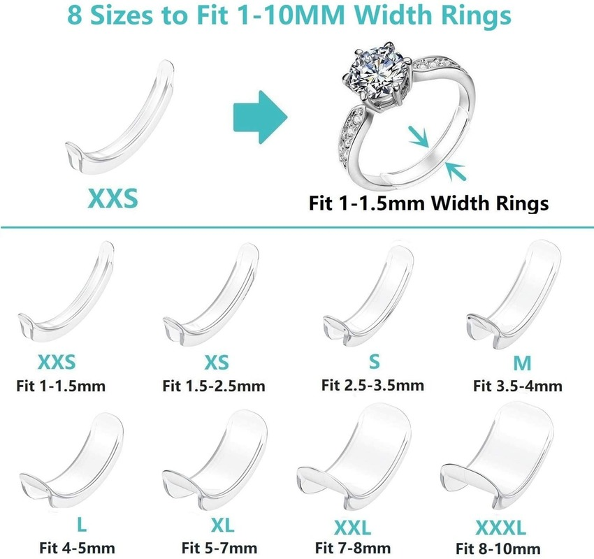 Bộ 8 cái đệm silicone mềm vô hình co gọn điều chỉnh kích thước nhẫn cho unisex