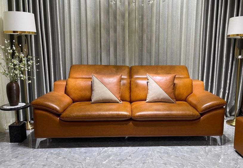 Sofa góc L da bò Italy Juno sofa màu nâu – SFLCT08 2m6 x 1m8 hàng cao cấp chuẩn da bò nhập khẩu Ý