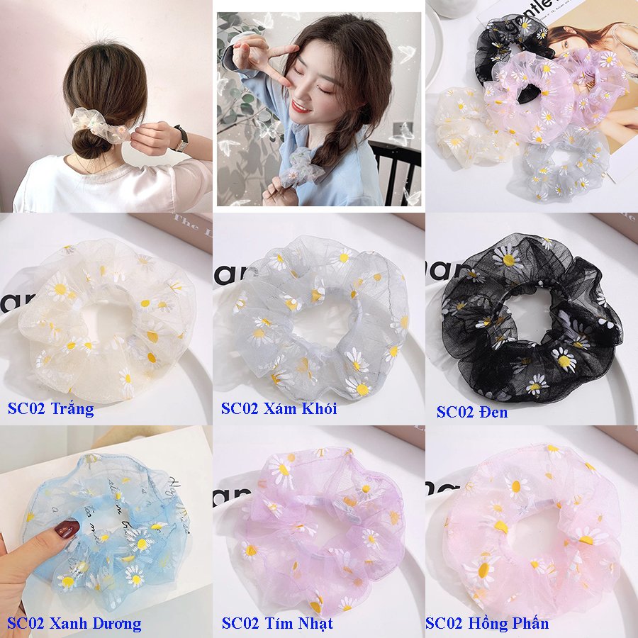 Dây buộc tóc scrunchies hoa cúc Hàn Quốc, chun búi tóc vải hot trend SC02 sẽ dễ dàng biến hóa kiểu tóc cột xinh đẹp