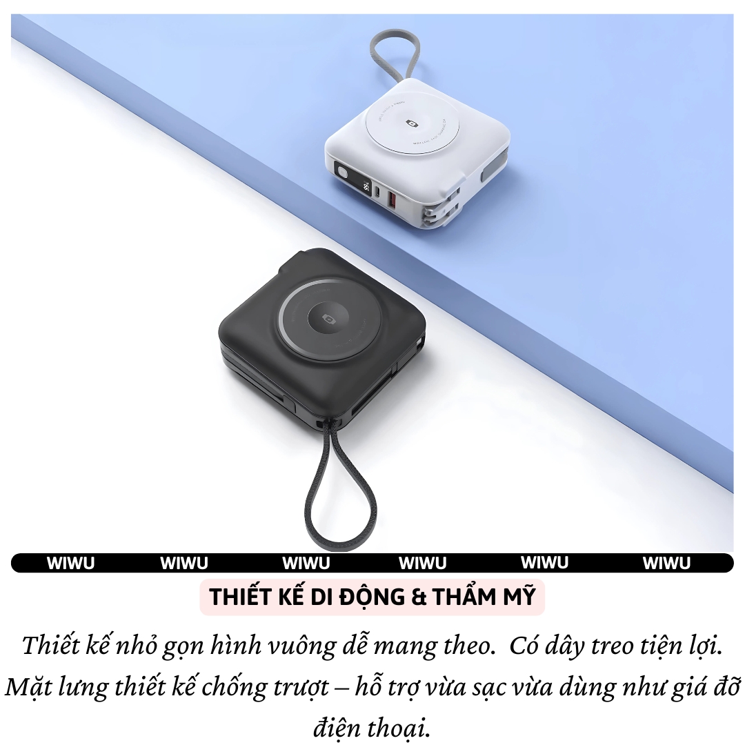 Pin sạc dự phòng kiêm củ sạc nhanh 45W kèm dây sạc Type-C / L (iP/iPad) và Sạc Không Dây từ tính Magnetic, Pin 15000mAh, Jack cắm EU/UK hiệu WIWU 6 in 1 All-Round - Hỗ trợ sạc cho iPhone / iPad / Macbook / Laptop, đạt chuẩn hàng không - hàng nhập khẩu
