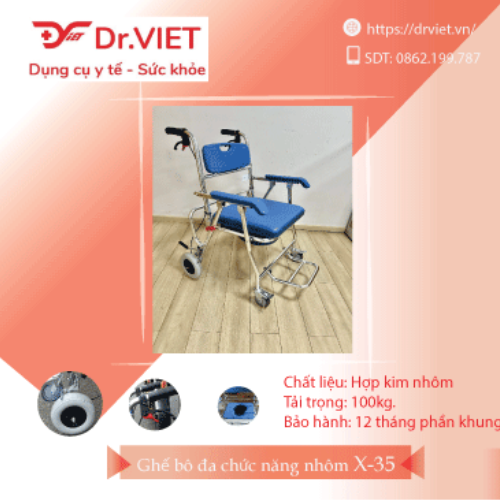 Ghế bô đa năng nhôm có bánh xe. thắng tay X-35, chất liệu hợp kim nhôm, hai bánh sau lớn di chuyển dễ dàng , 4 khóa bánh xe an toàn, có thể xếp gọn tiện lợi, thuận tiện cho việc mang theo. 