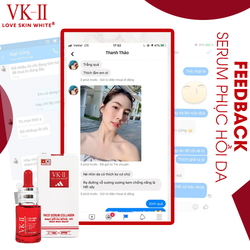 Tinh chất dưỡng phục hồi da mỏng đỏ, dị ứng VK-II Love Skin White Face Serum Collagen 15ml