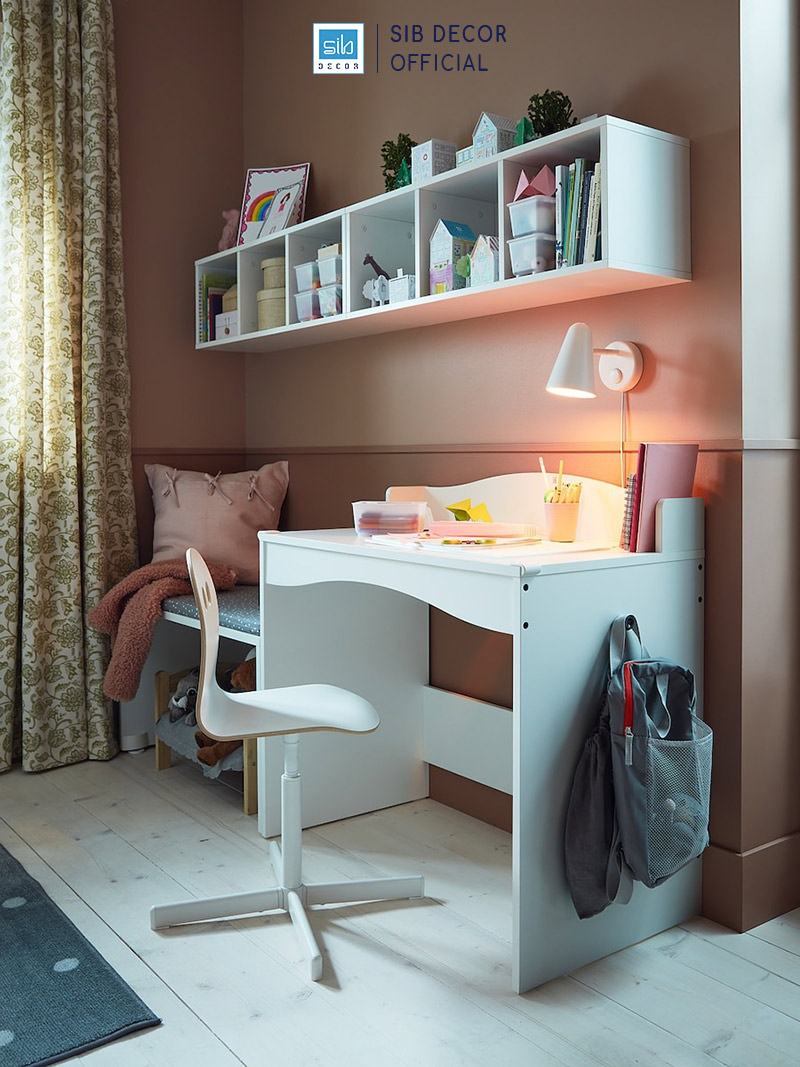 Bàn Học Tập Cho Bé, Bàn Làm Việc Cá Nhân Nhỏ Màu Trắng SIB Decor BLV77