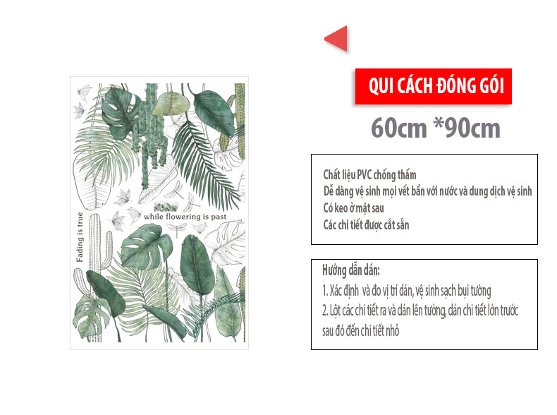 Sticker Giấy Dán Tường Decal Dán tường Mẫu Hoa Lá Cực Xinh ZH008