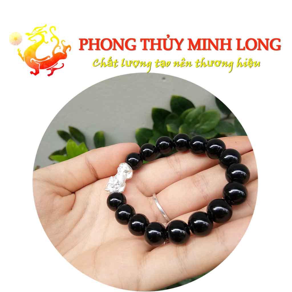 Vòng tay đá Mã Não Đen chất lượng 3A mix tỳ hưu bằng Bạc hợp mệnh Thủy và Mộc