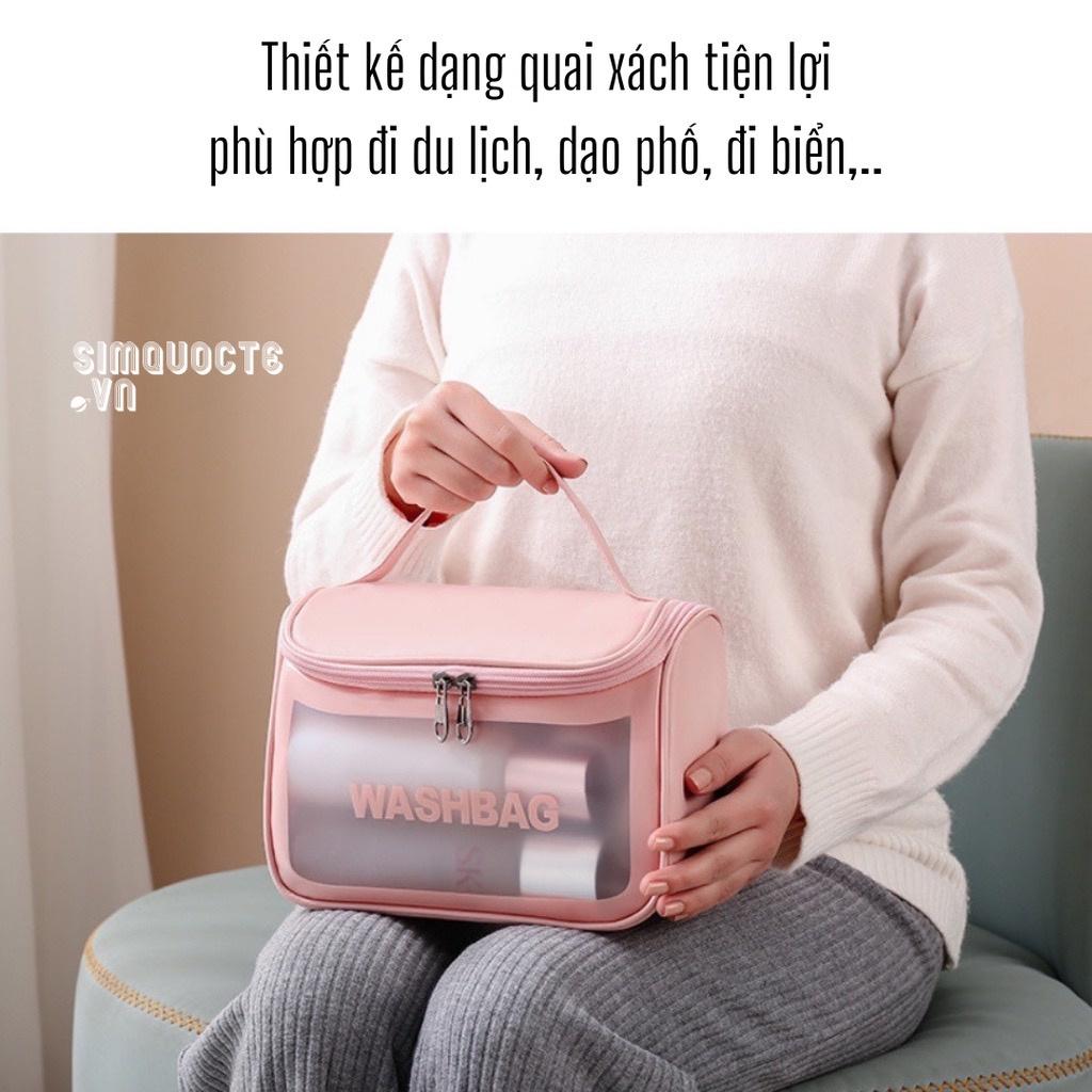 Túi đựng mỹ phẩm WASHBAG có móc treo chống thấm nước đựng đồ trang điểm quai xách tay phù hợp đi du lịch TMP25 - Hồng