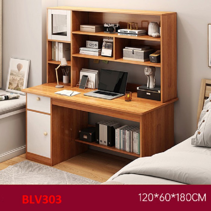 Bàn làm việc, bàn học liền kệ bằng gỗ MDF BLV303