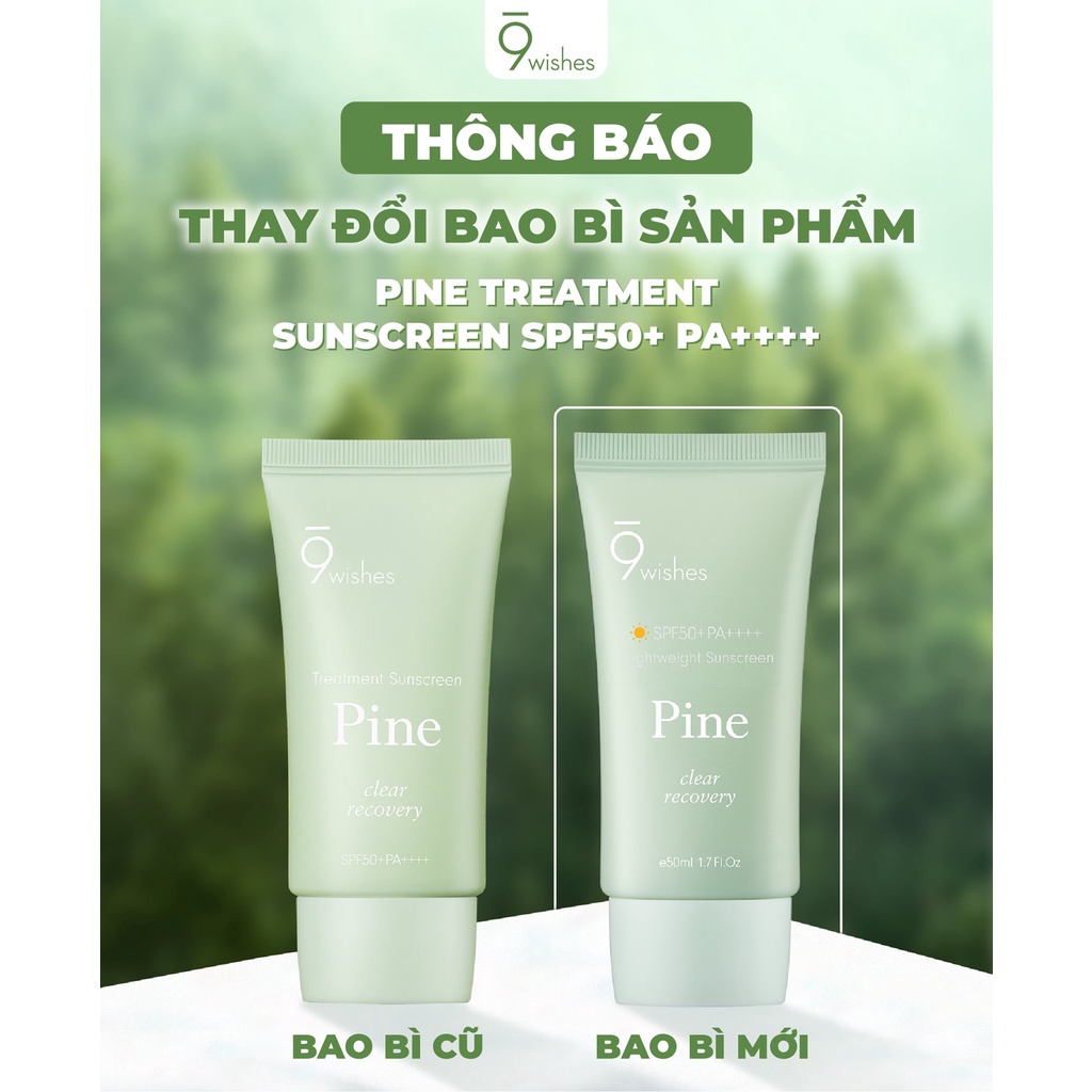 Kem Chống Nắng Mỏng Nhẹ, Kiềm Dầu 9 Wishes Pine Lightweight Suncreen SPF50+ PA++++ 50ml