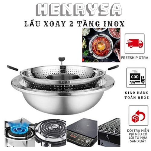 Nồi lẩu xoay inox cao cấp nhiều ngăn tiện lợi cho gia đình - Chính hãng Henrysa