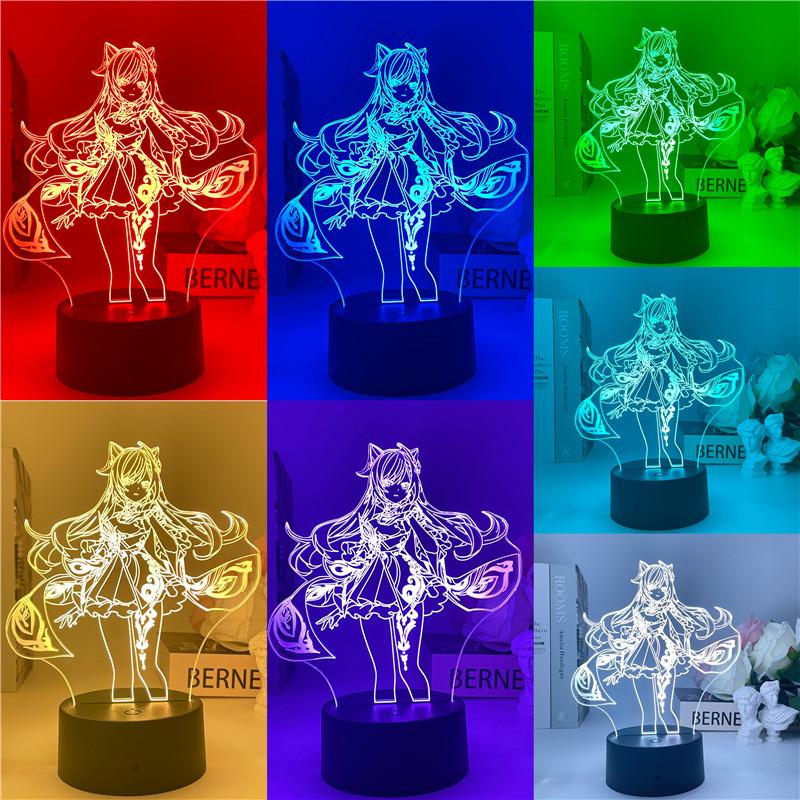 Genshin Tác Động 3D Đèn Game Manga Hình Bầu Không Khí Ảo Giác LED Cho Phòng Ngủ Đầu Giường Trang Trí Trẻ Em Quà Tặng Đèn Ngủ Lampara