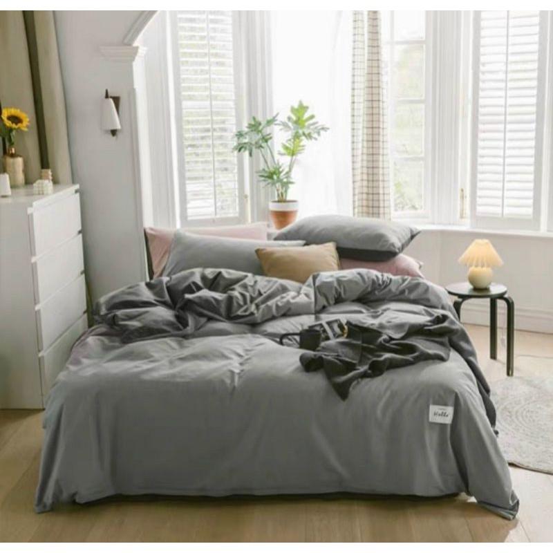 Bộ chăn ga cotton Tici Ghi nhạt phối đậm