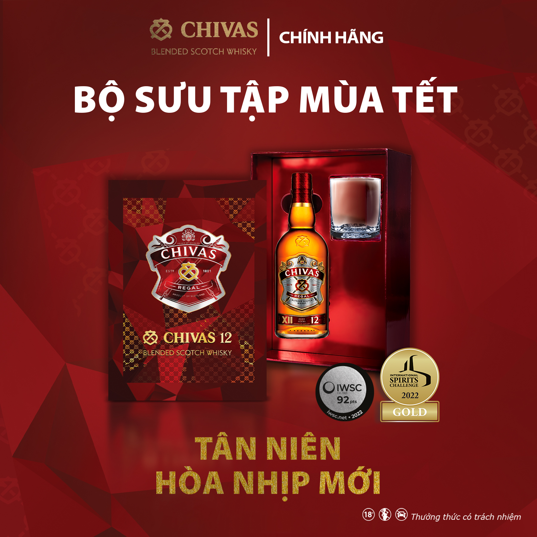 {Freeship 50K} Bộ sản phẩm rượu Chivas Regal 12YO 700ml kèm hộp