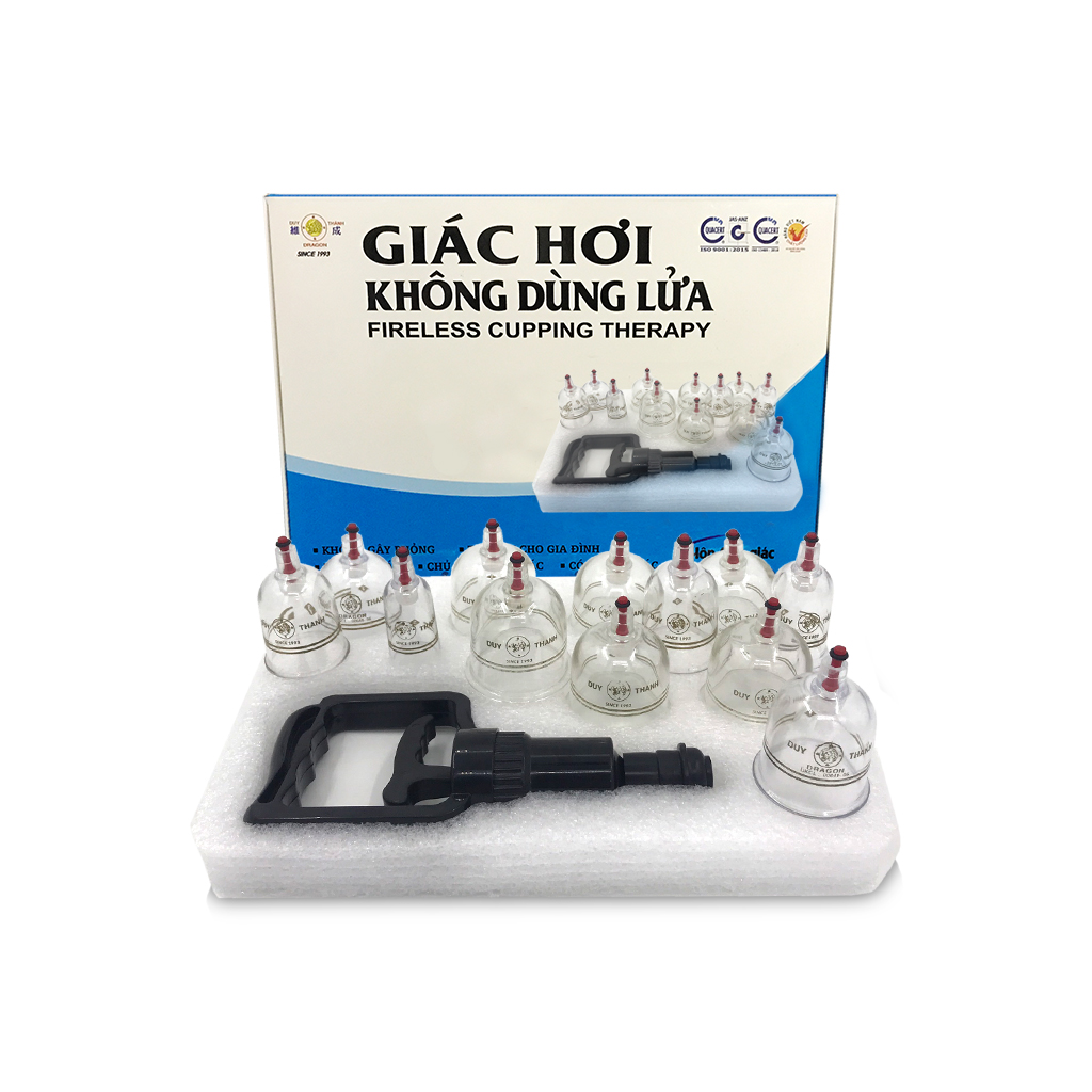 Bộ giác hơi 12 ly giác không dùng lửa Duy Thành YGH0412 hỗ trợ thuyên giảm nhức mỏi được sở y tế cấp phép lưu hành | Fireless cupping therapy 12 cups