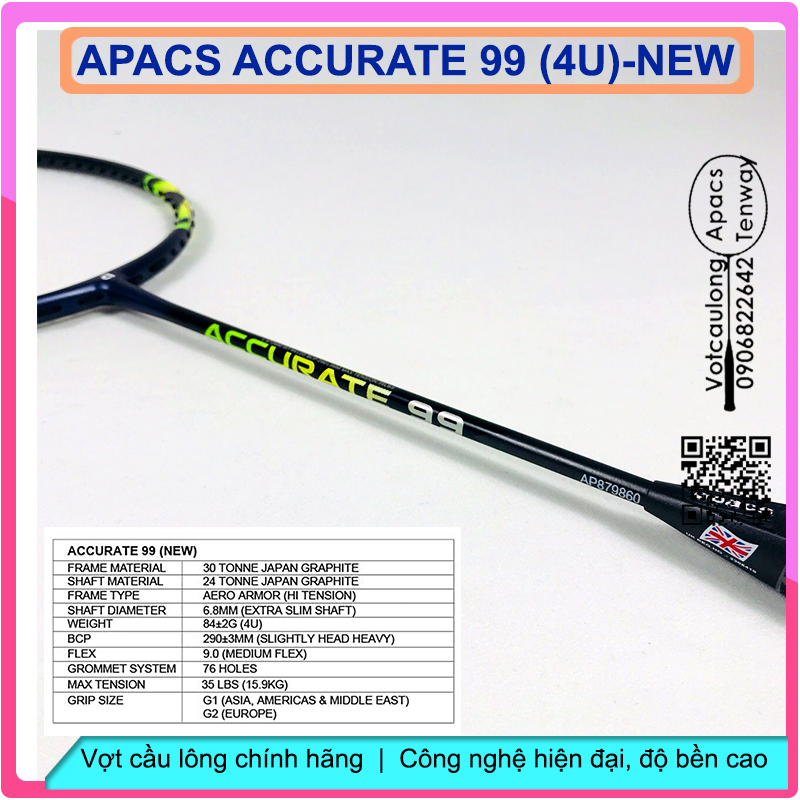 [Vợt cầu lông Apacs Accurate 99- 4U] NEW Màu sắc hiện đại, vợt cân bằng công thủ toàn diện