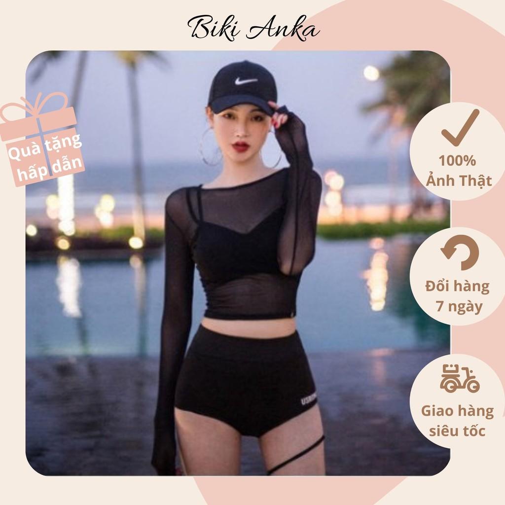 Bikini Bộ Đồ Bơi Dài Tay Set 3 Mảnh Kín Cạp Cao Bigsize Thể Thao Lưới