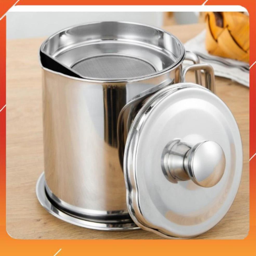 Ca Lọc Dầu Ăn Có Lưới Lọc Cặn Bằng INOX 304. Bình Đựng Dầu Chiên Lọc Cặn Dung Tích 1,2L.