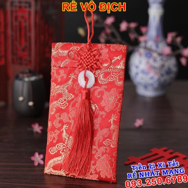 10 bao lì xì thổ cẩm - Bao Lì Xì Vải Gấm Nhiều Hoa Văn Cao cấp Ngày Tết,Cưới Hỏi, Nạp Tài. RỒNG DỌC NGỌC