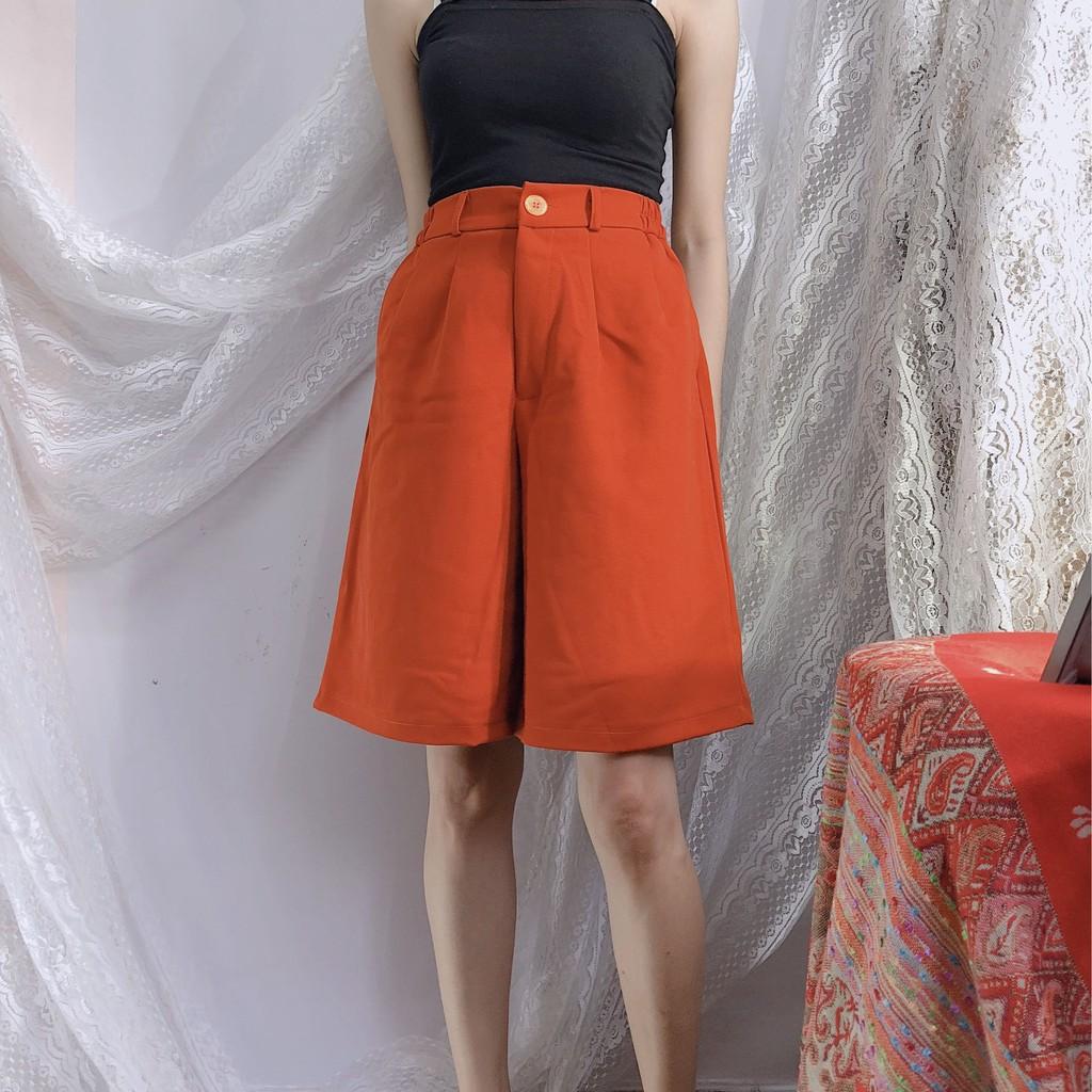 Quần short ống rộng Unisex nam nữ cạp cao màu đen CRQ023
