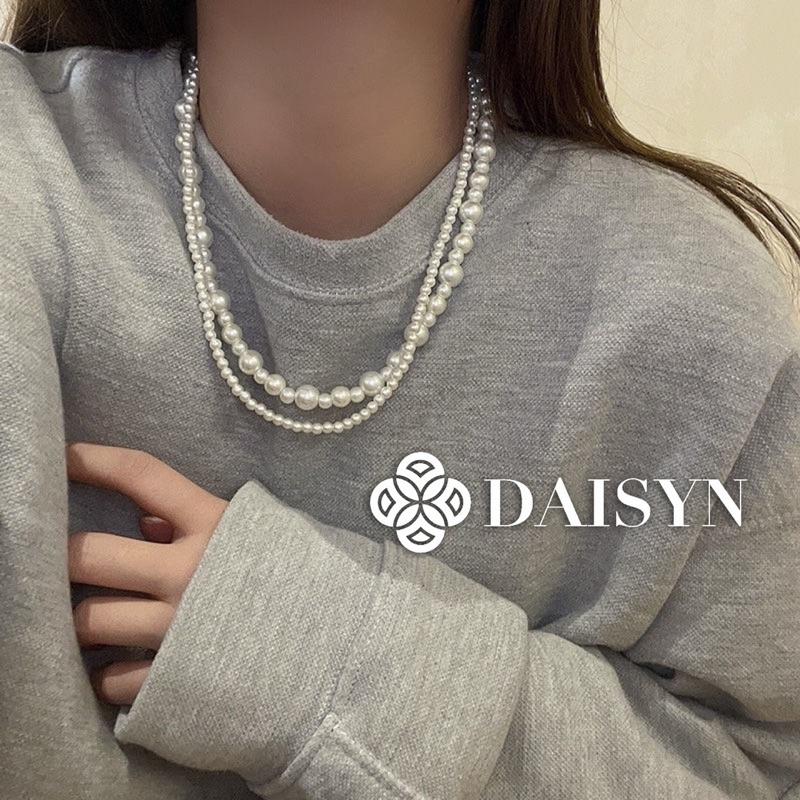 N385 vòng cổ hạt Trai, dây chuyền hạt bẹt choker 2 dây kiểu dáng xinh xắn cho nữ