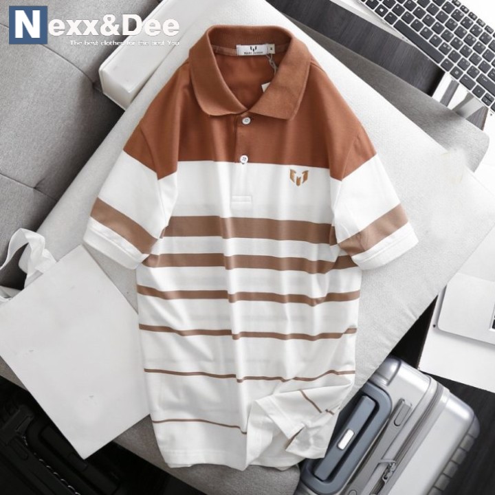 Áo thun polo nam kẻ sọc ngang có cổ bẻ cá sấu trung niên ND04