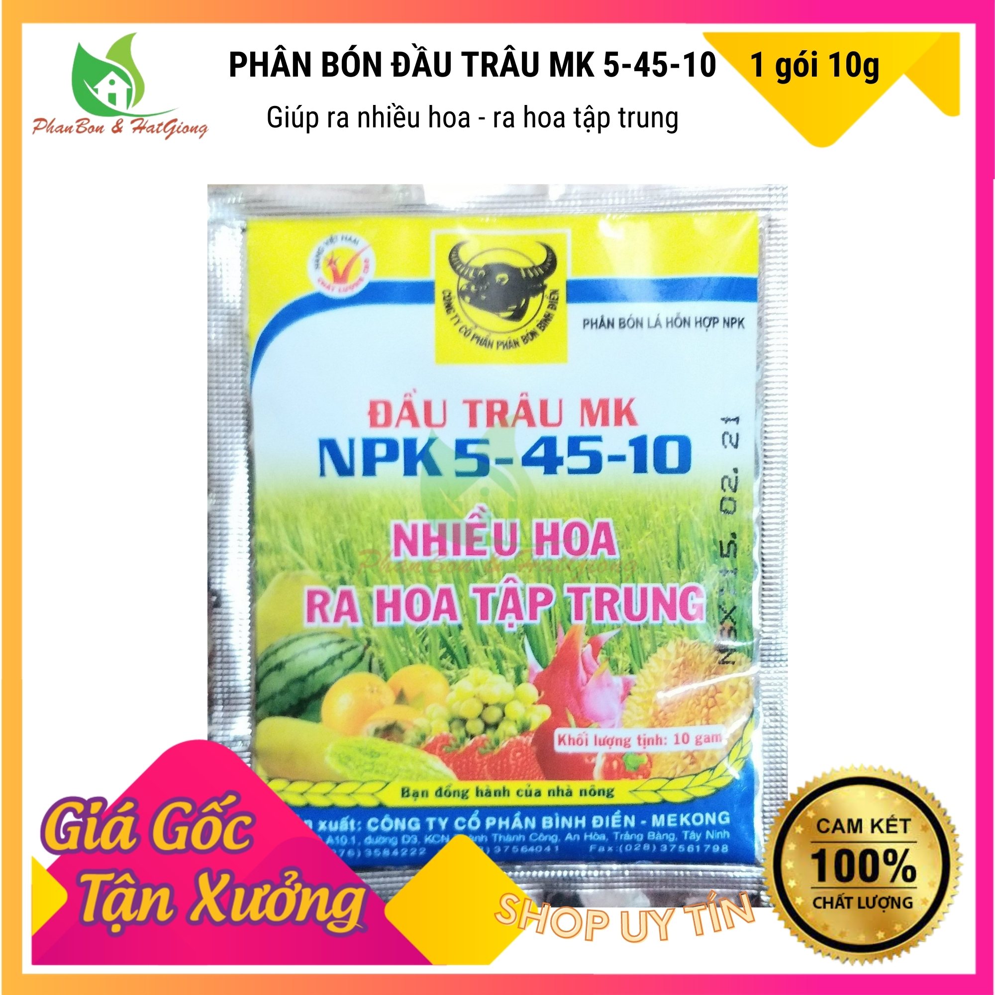 Phân Bón Hoa, Rau Sạch NPK 5-45-10 gói 20g - Giúp Ra Hoa Tập Trung - Shop Phân Bón và Hạt Giống